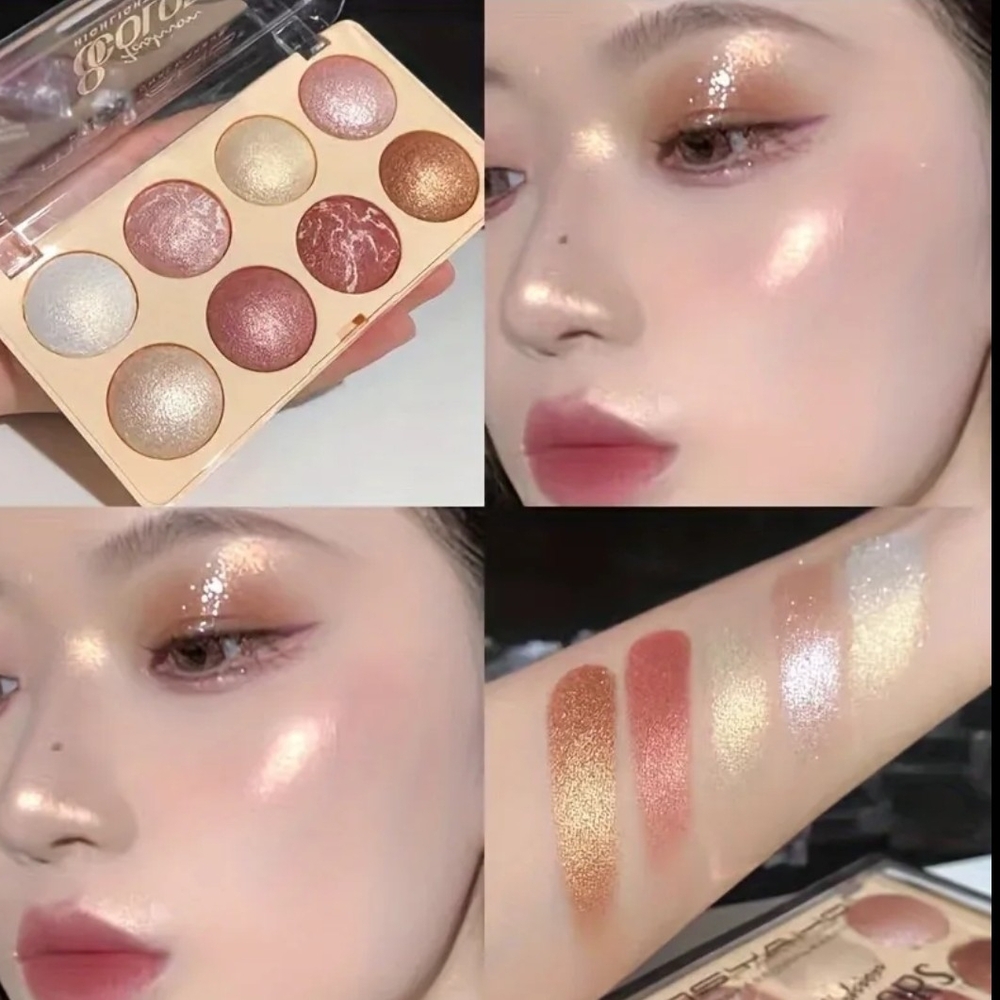 Shimmer Glow Multi-Pearl Matte Eyeshadow & Highlight Palette - Rose Gold